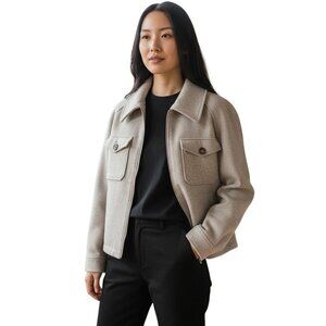 Avec Les Filles Womens Beige Wool-Blend Zip-Up Jacket Front Pockets Size Small